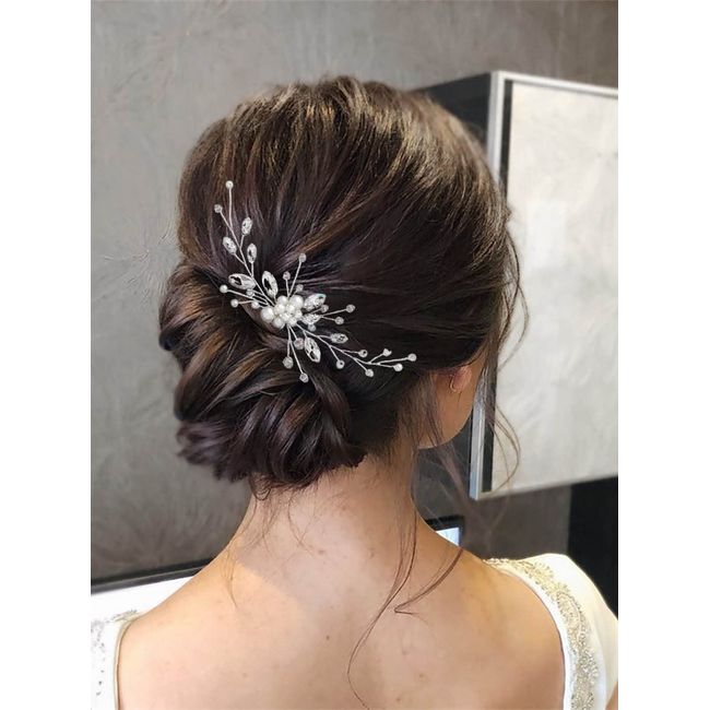 Votacu Kristall Braut Hochzeit Haarnadel Perle Kopfschmuck Silber Braut Haarschmuck für Frauen und Mädchen