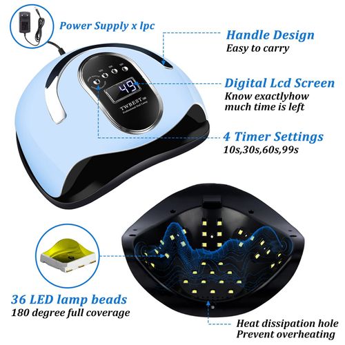 TWBEST 168W Lampada per Unghie,Fornetto Unghie con 4 Timer-10/30/60/99s,Lampada Unghie UV LED con Sensore LCD,Lampada UV LED Piastra Base Portatile e Rimovibile,Casa e Salone