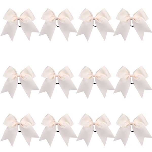 8 Inch Cheerleader Bows Ponytail Holder Cheerleading Bows Hair Tie(Cream color)