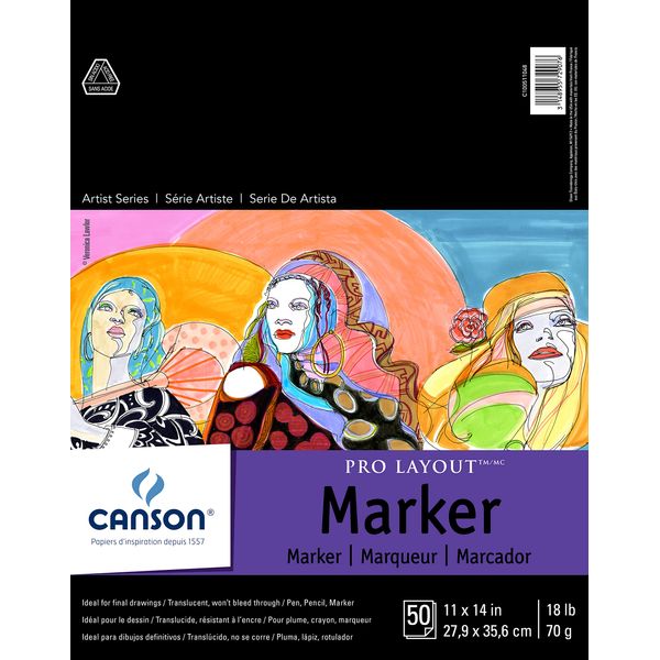 Canson Artist Series Pro Layout Marker Paper, Foldover Pad, 11x14 inches, 50 Sheets (18lb/70g) - Artist Paper for Adults and Students