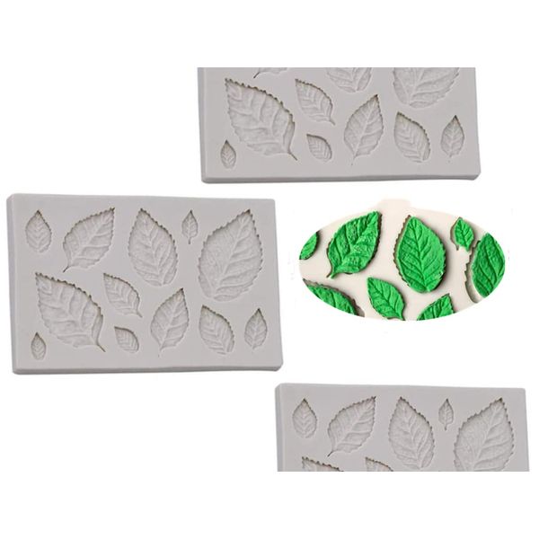 3 Pcs Leaves Fondant Molds Silicone Leaves Modeling Moulds for Cake Decoration Icing Sugar DIY Molds