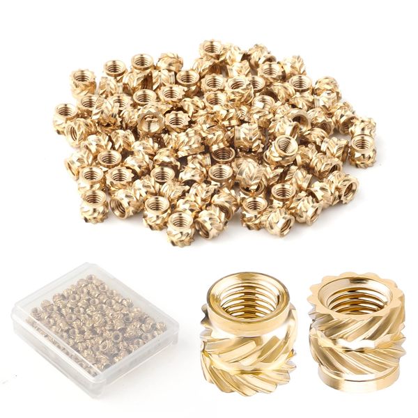 AIEX 100pcs 3D Printing Brass Nuts, M3x4x5mm M3 Threaded Insert Knurled Brass Nuts Female Thread Knurled Heat Embedment Nut for 3D Printing Parts Loptop Automotive Plastic Shell