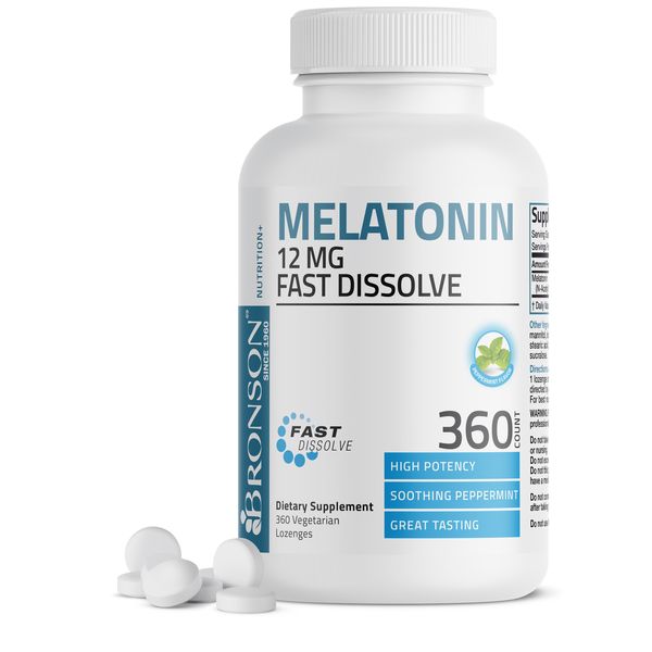 Melatonin 12mg Fast Dissolve Tablets Sleep Aid, 360 Peppermint Flavored Tablets