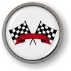 Racing Flags 3D Domed CAR Emblem Badge Sticker Chrome Plastic Round Bezel