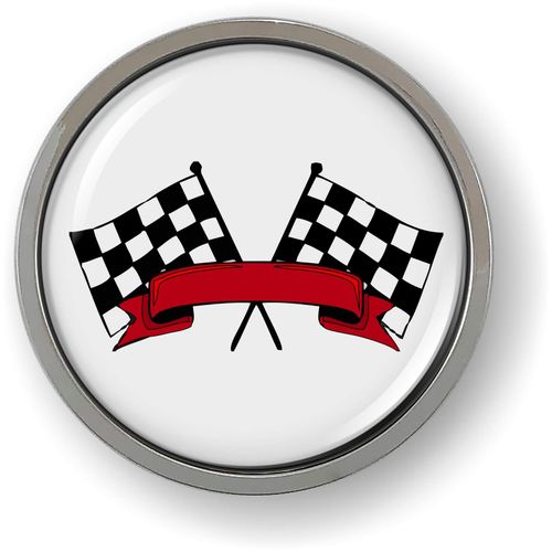 Racing Flags 3D Domed CAR Emblem Badge Sticker Chrome Plastic Round Bezel