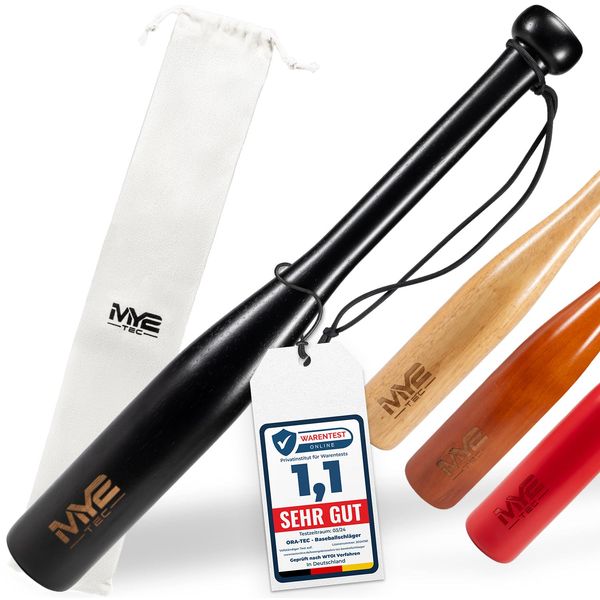 Robuster Massivholz Baseballschläger aus Holz - 18 Zoll 48cm - Outdoor Baseball Schläger mit Schlaufe und Tragetasche für Training und Selbstverteidigung Self Defense Baseball Bat (Schwarz)