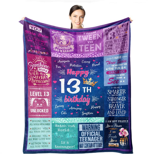 Wisegem 13th Birthday Gifts For Girls - Best Gifts For 13 Year Old Girls 50"x40" Blanket - Gifts For 13 Year Old Girl - Teenage Girl Gifts For 13 Year Old Girl - 13 Year Old Girl Gift Ideas Bday Decor