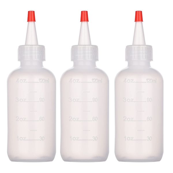 NAUZE 3 Pieces Applicator Bottle with Tip Squeeze Hair Oil Hair Color Applicator Plastic Hair Washing Bottle for Home Salon DIY(120ml)