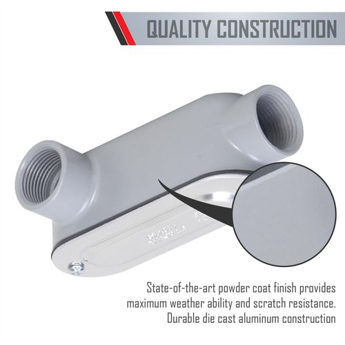 TayMac RLL150 Threaded LL Type Conduit Body, Die Cast Aluminum, Stamped Steel Cover, 1-1/2-Inch,Grey