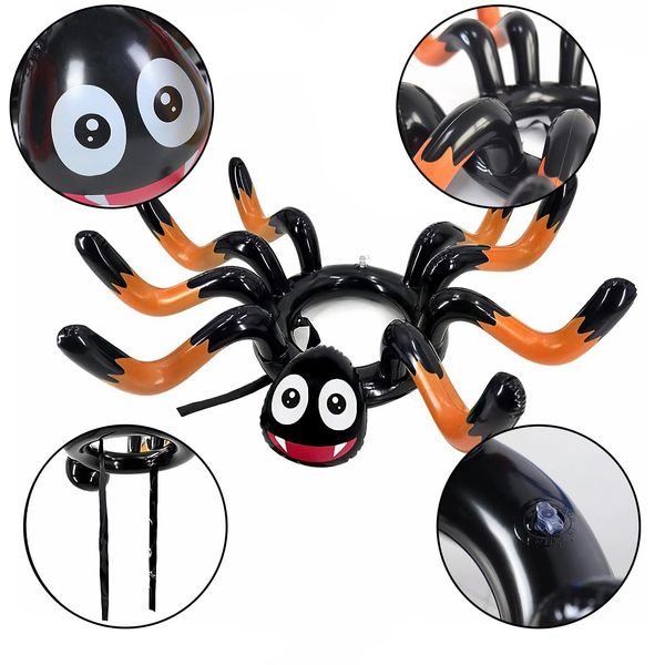 BEAUTY PLAYER Halloween Ring Toss Set, Halloween Game, Party Game, Pool Game, Ring Toss Game, Inflatable Spider Set, Ring Toss Game, Parent and Child Game, 1 Inflatable Spider and 8 Plastic Rings,