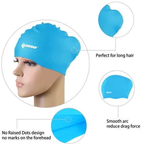 ipow Set of 6 High Quality Silicone Swimming Caps for Long Hair, Healthy and Warm