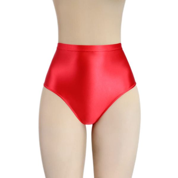 MJINM Women's High Rise Waist Panties, Trunks Stretch, Tight, Silky, Sheer, Sports, Swimming, Bikini Panties, Bold Cosplay, red