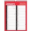 2025 Spiral Bound Month Wall Plan 2 Column Calendar Red And White
