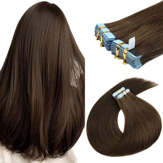 Tape in Hair Extension Human Hair Invisible Straight 22 inch Tape Hair Extension for Women Seamless Skin Weft #4 Chocolate Brown Real Hair Extension Tape ins Human Hair 20 Pcs/50g