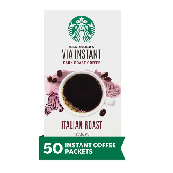 Starbucks VIA Instant Coffee—Dark Roast Coffee—Italian Roast—100% Arabica—1 box (50 packets)