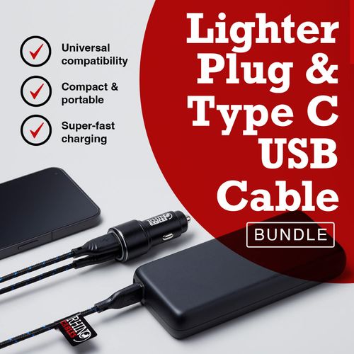 rhinocables USB C Charger Cable with Dual Port Car Charger Plug - USB A/USB C Car Charger for Charging on the Go, 50cm (More Lengths Available)