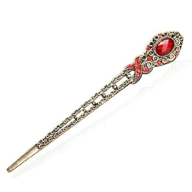 Classic Imitation Bronze Hair Claw Hair Accessory with Turquoise and Rhinestones (Red)