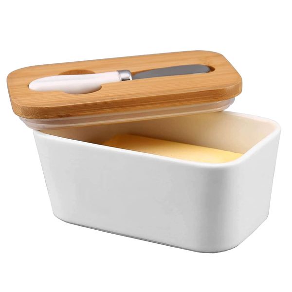 Xabono Butter Dish With Lid Porcelain Butter Container For Counter - Butter Dish With Lid And Knife White Butter Dish With Lid Ceramic - Preserve the Freshness Butter Dishes