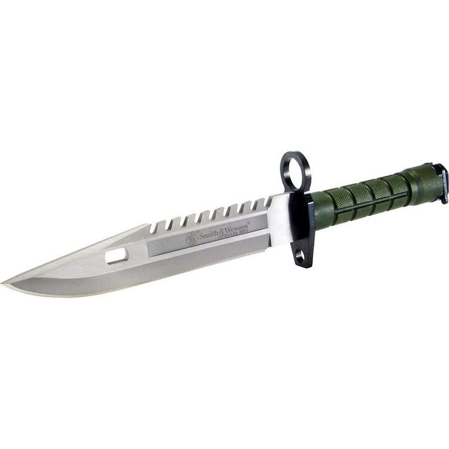 Smith & Wesson SW3G 12.8in S.S. Fixed Blade Knife with 7.8in Bowie Blade with Notched Spine and Nylon Fiber Handle for Outdoor, Tactical, Survival and EDC