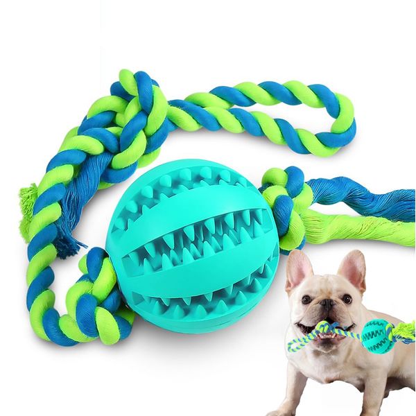 ZoeMeilil Interactive Rope Toys for Puppies，Adjustable Food Dispensing Dog Toy Balls for Teeth Cleaning and Mental Stimulation to Keep Them Busy, Dog Teeth Cleaning Toy (Blue)