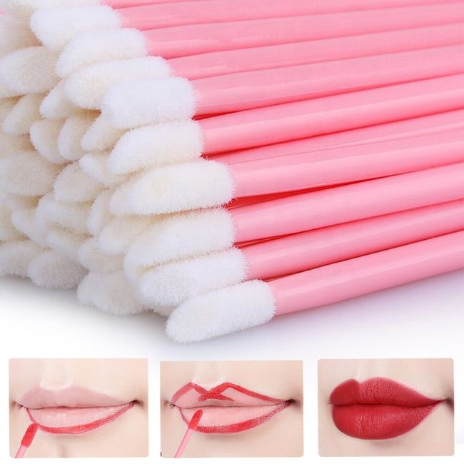 100Pcs Disposable Flat Head Lips Brush 