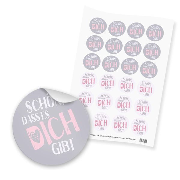 itenga 24x Sticker "Schön dass es dich gibt" (Motiv 109) grau rosa rosé