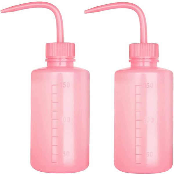 APUXON 2pcs 150ml 5Oz Wash Bottle Pink Narrow Mouth Squeeze Bottle Medical Lab Plastic Safety Squeeze Bottle No Spill Bend Mouth Watering Cans…