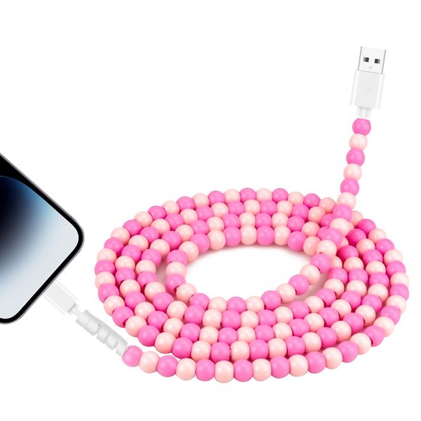 Coolden for iPhone Charger Cord 6.6 FT Charging Cable 66W iPhone Charger Fast Charging Stylish & Durable Beaded iPhone Charger Cable for iPhone 14 13 12 11 Pro Max XR XS Max iPad Pro/Air/Mini Pink