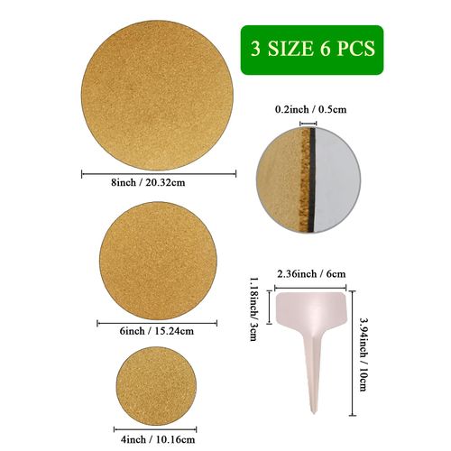 Whtawtaw 6 Pcs Cork Plant Mats Plant Coasters, 3 Sizes 4/6/8 inch Round Plate Pad Cork Mat with 12 Pcs Tags for Indoor and Garden Potted Plants, DIY Craft Projects (Nude & Black)