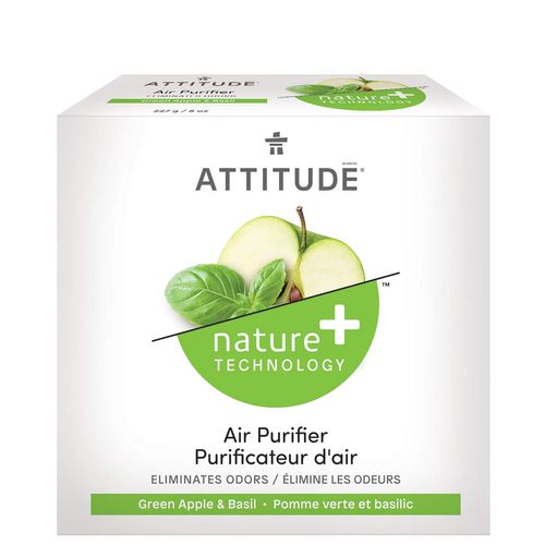 ATTITUDE Air Purifier with Activated Carbon Filter, Plant- and Mineral-Based Ingredients, Traps Air Pollutants, Vegan, Green Apple and Basil, 8 Ounce
