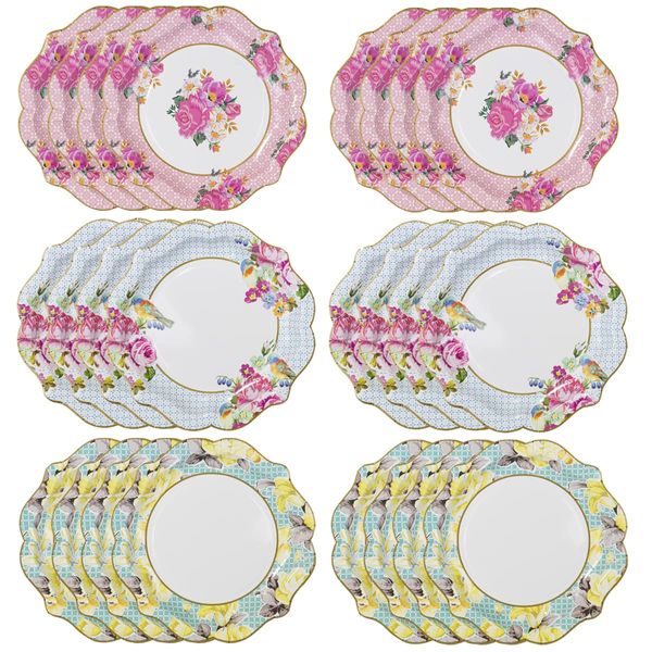 Talking Tables Pack of 24 Afternoon Tea Vintage Floral Paper Plates | Truly Scrumptious | for Birthday Party, Baby Shower, Wedding and Anniversary, Disposable Tableware in Pastel Colours