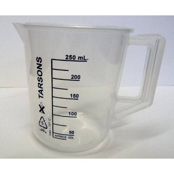 PLASTIC POLYPROPYLENE PP MEASURING BEAKER/JUG WITH HANDLE 250ML LABORATORY KITCHEN