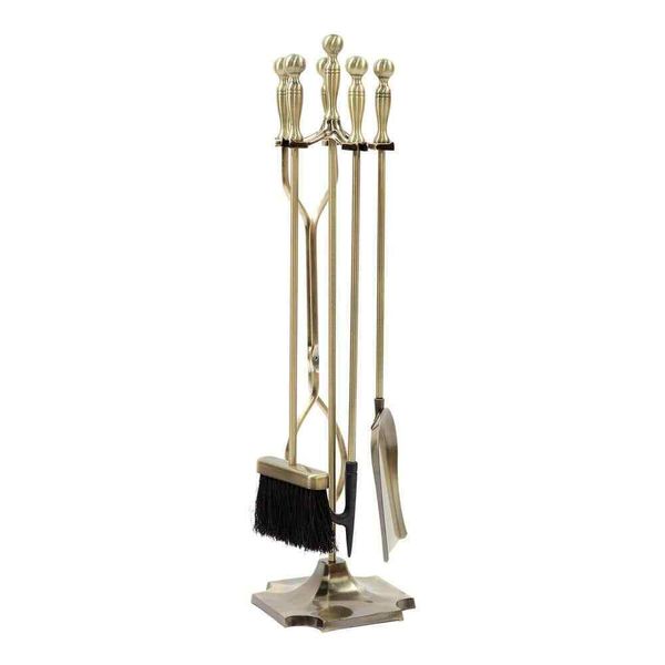 30.5"Tall 5-Piece Antique Brass Iron Concord Fireplace Tool Set