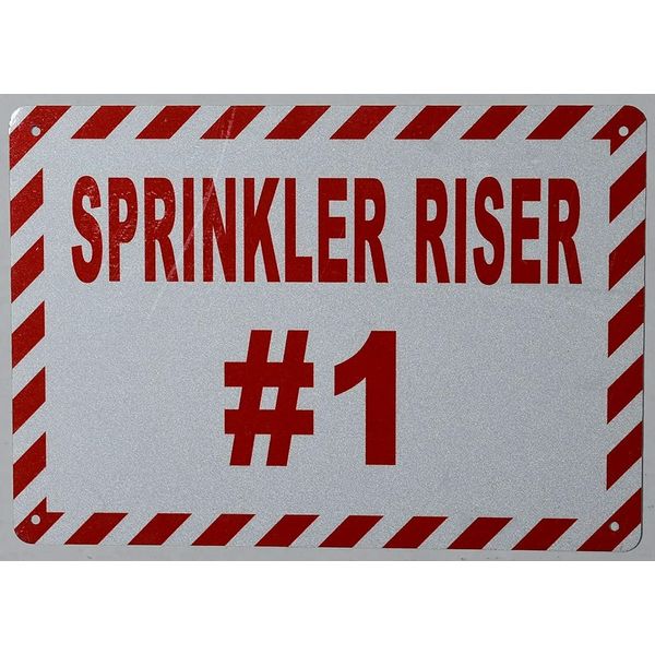 Sprinkler Riser #1 Sign (White, Reflective !!, Aluminium, Size 7X10)--REF24-1027