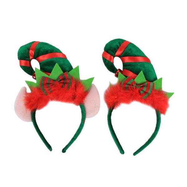 Lurrose 2pcs Christmas Headband Elf Hat Hair Hoop Cute Elf Ear Hairband Elves Party Hats with Jingle Bells Feather for Santa Party Carnival