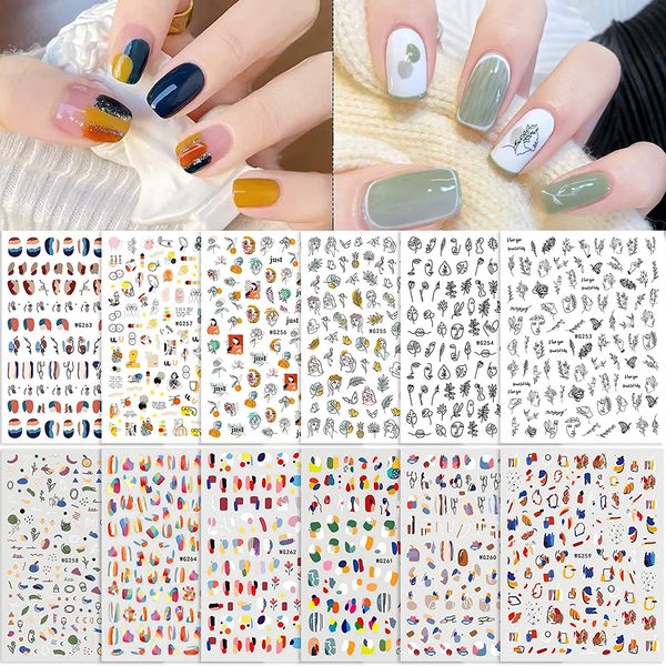 TOROKOM Color Graffiti Style Pattern Nail Stickers, 3D Stickers, Nail Art, Design, Nail Decor, Adult and Kids, Nail Jewelry (Set of 12)