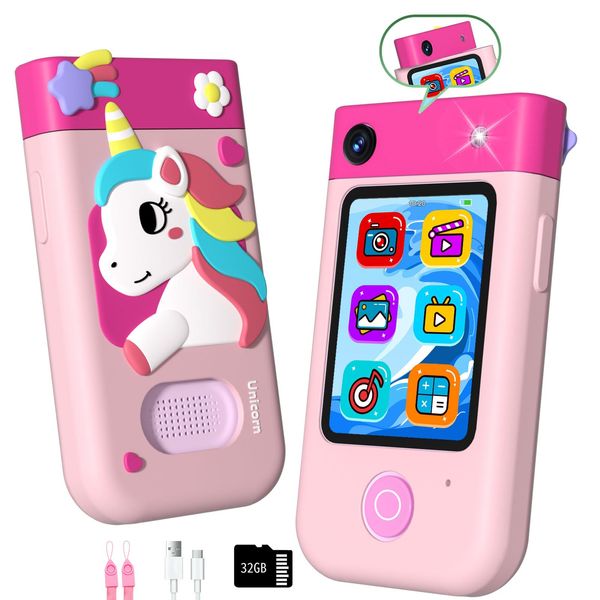 Makolle Kids Phone,Kids Smart Phone for Girls Christmas Birthday Gifts Age 3-10 2.8'Touchscreen Toddler Learning Toy Story Phones for Kids and Dual Camera, Music Player, with 32G SD Card Pink