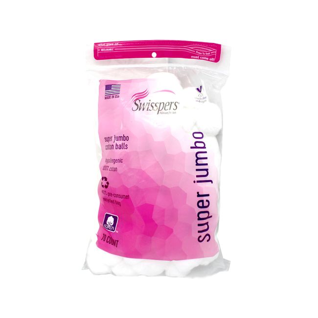 Swisspers Premium Super Jumbo 100% Cotton Balls 70 Ct