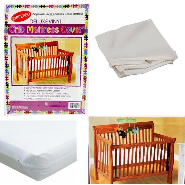 Deluxe Vinyl Zippered Crib Mattress Cover Full Encasement 28" x 52" Standard Size Waterproof White