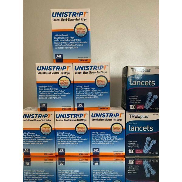 UniStrip BLOOD Glucose Test Strips 300 ct For One Touch Ultra PLUS 200 Lancets