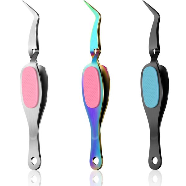 Craft Tweezers Cross Locking Tweezers Precisiontweezers Stainless Steel Soft-grip Tweezers Pointed Tip Tweezers for DIY Craft Jewelry Eyelash Extensions Nail Beading Tool (Curved Style, 3)