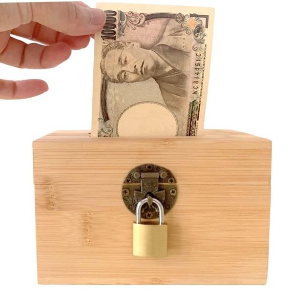 Leiasnow Money Box with Lock, Money Box, Donation Box, Can Be Used Without Folding, Large, 1,000,000,000 Yen, 500,000 Yen, Wooden (Padlock)