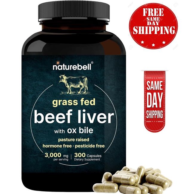 Grass Fed Beef Liver Capsules with Ox Bile, 3000mg Per Serving 300 Count |