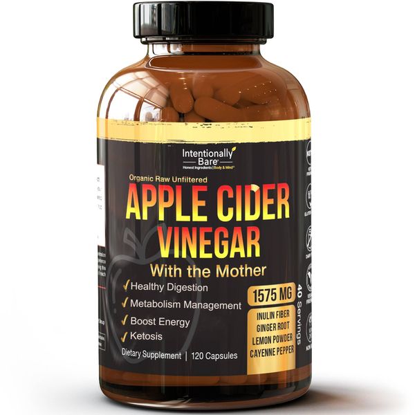 Intentionally Bare Organic Apple Cider Vinegar Capsules with The Mother - Keto Apple Cider Vinegar Capsules - ACV Capsules for Keto Cleanse & Healthy Diet 1575mg - 120 Capsules