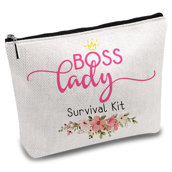 CREATCABIN Boss Lady Survival Kit,Segeltuch-Make-Up-Taschen,Kosmetiktasche,Mehrzweck-Stiftetui Aufbügeln,Metallreißverschluss,Sublimationsrohlinge,Tasche,Geldbörse,Beutel Für,Reisen,Schule,25x18cm