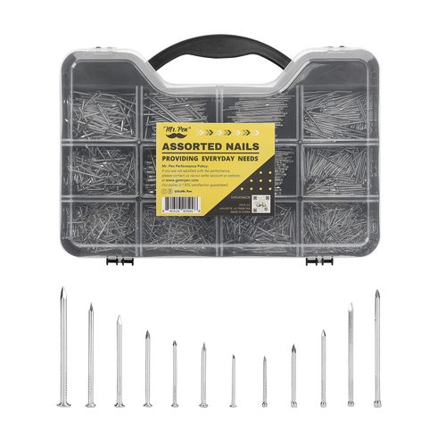 Mr. Pen- Nail Assortment Kit, 1500 Pcs, Assorted 12 Sizes Brad Head and Flat Head Nails, Small Nails for Hanging Pictures, Picture Hanging Nails, Finishing Nails, Picture Nails, Hardware Nails