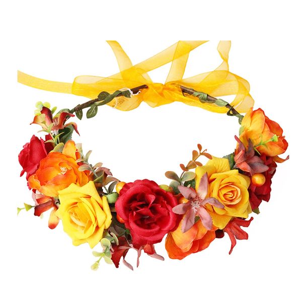 Faylay Hawaiian Flower Crown Boho Flower Headband Maternity/Bridal Flower Crown Wedding Floral Hair Wreath (HL-Yellow)