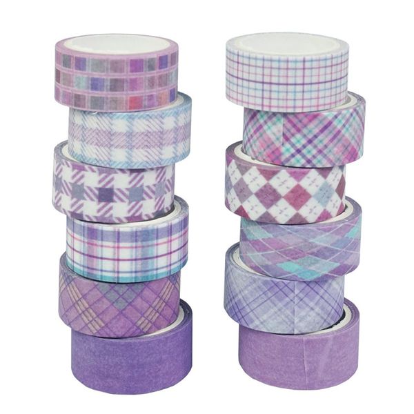 Washi-Tape-Set 10 Rollen Lila Kariertes Deko-Klebeband DIY Retro Bastelarbeiten Masking Tapes Kariertes Farbverlauf Bastel Klebeband für Tagebücher Planer Scrapbooking Verpackung Ornamente Geschenke