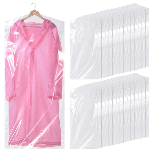 Hejo 30 Pack Plastic Clothes Covers, 60*140cm Dry Cleaning Bags, Clear Clothes Bags Hanging, Garment Bags, Dust-proof Garment Protector Covers for Clothes, Shirt, Jacket, Suit, Sweater (Transparent)