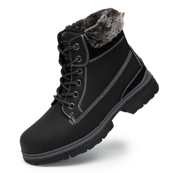 COTTIMO Snow Hiking Winter Boots for Women - Casual Black Combat Work Boot Non-slip Fur-Lined Ankle Boots Fashion Boots Waterproof Leather Shoes LMW19BBB-BLACK-6